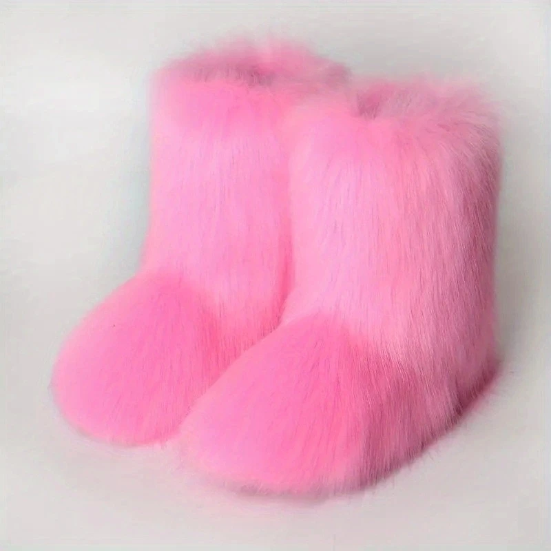 Y2K Fluffy Mid-calf Boots Winter Women Fashion Snow Boots Warm Cotton Shoes