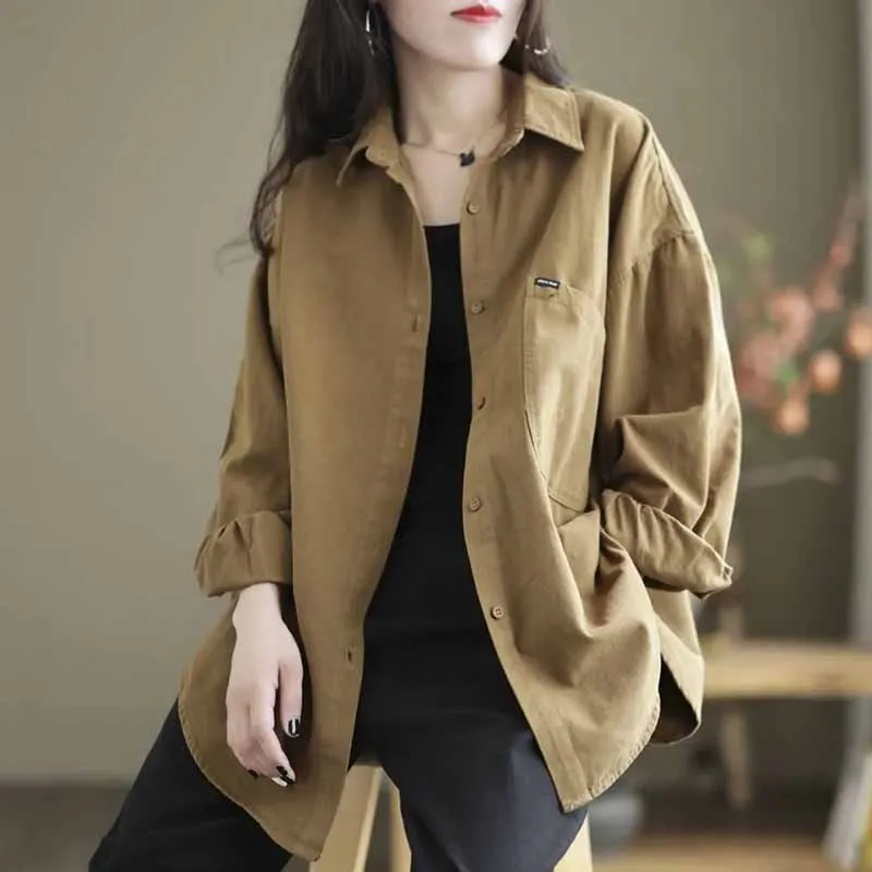 Spring Autumn Women Cardigan Blouse Cotton Loose Large Size Shirt Coat Female High-quality Leisure Top Long Sleeve Shirts Jacket