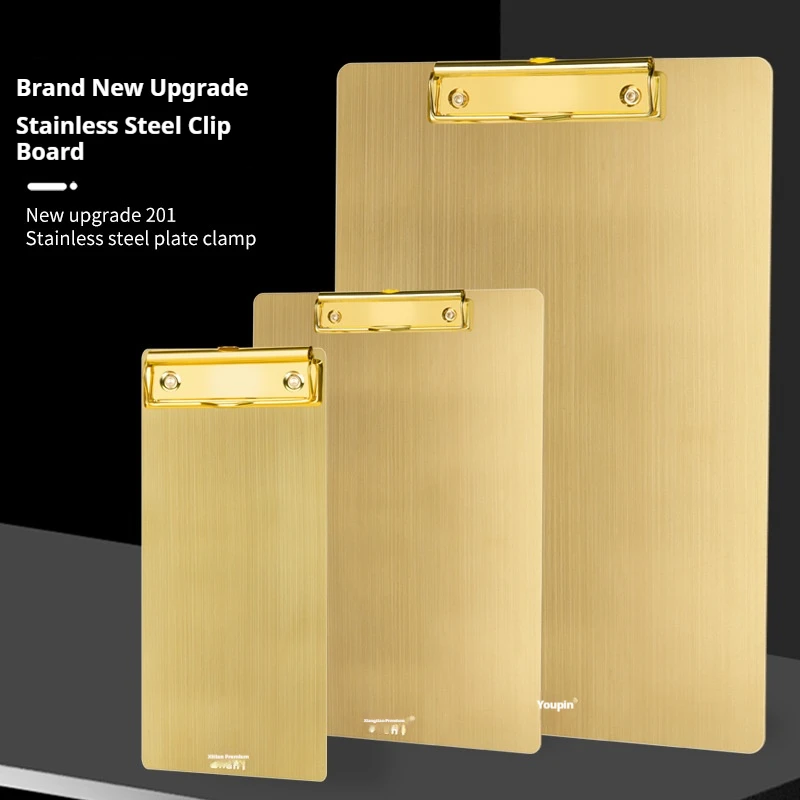 Gold Stainless Steel Clipboard - Durable Writing Board Clip, Metal Menu Holder, Document Organizer for Notes and Transcriptions