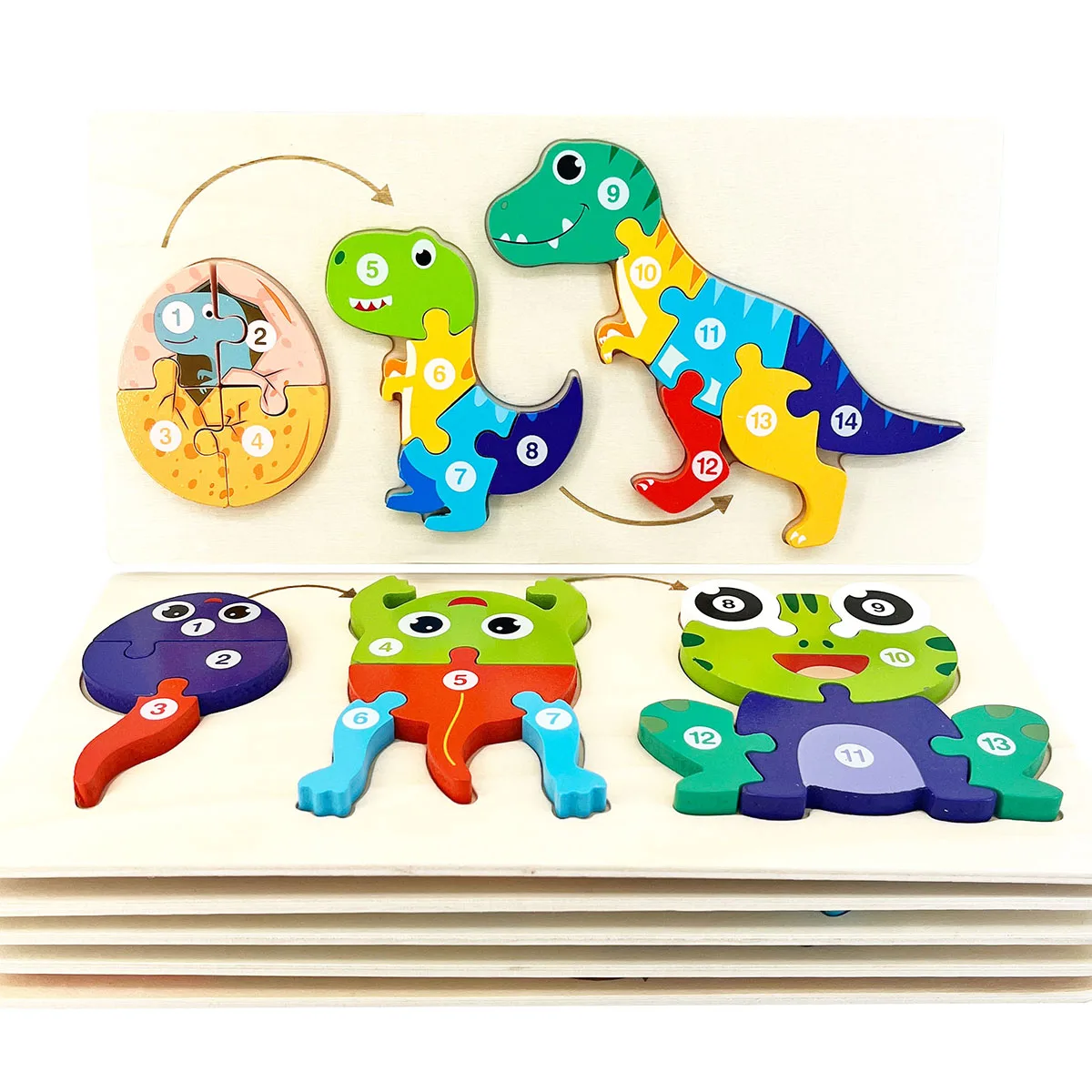 1pc Cartoon Dinosaurs Animals Grow Change puzzle 3D puzzle in legno giochi intellettuali bambini giocattoli educativi Montessori bambini