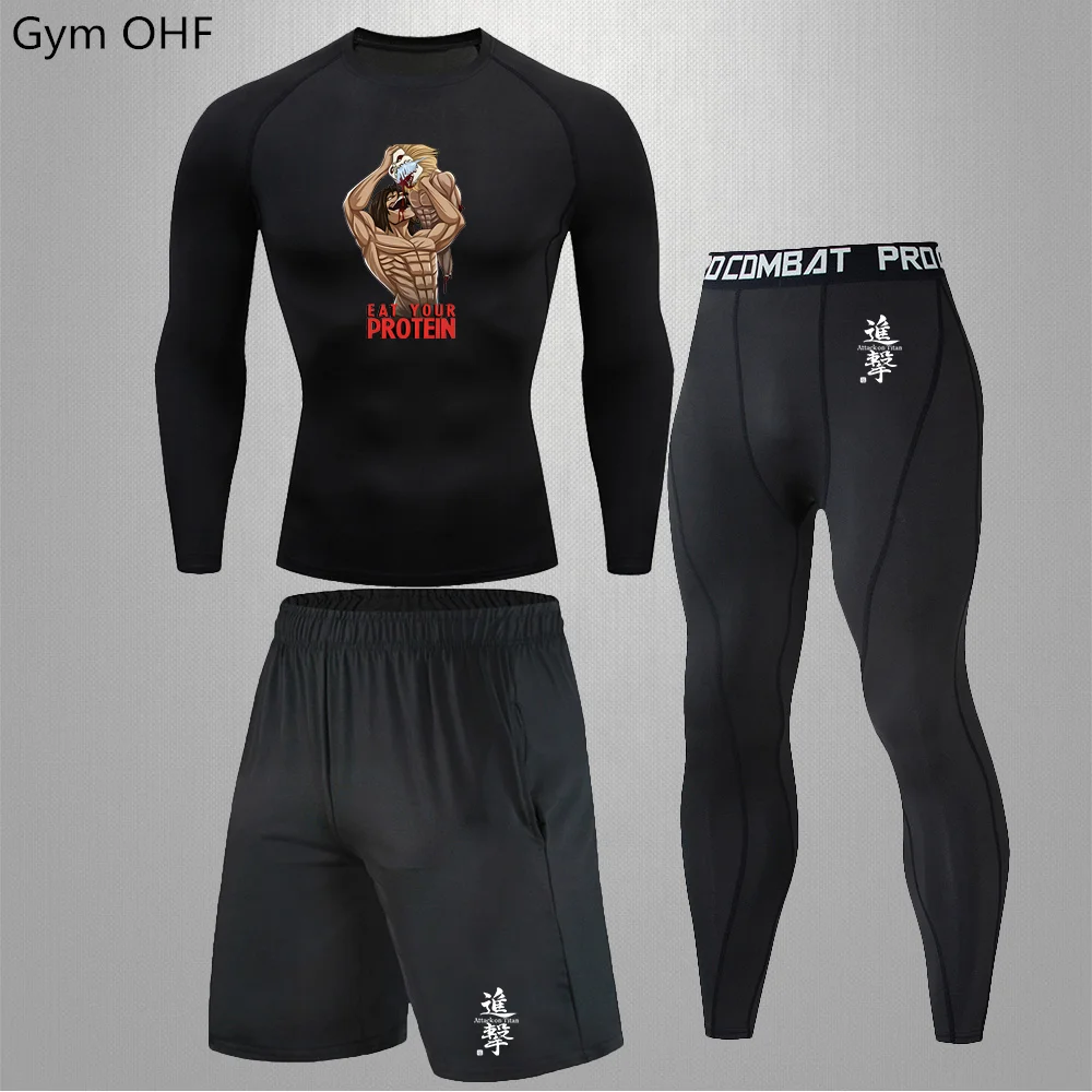 Men's Anime Attack on Titan Sportswear, Ternos De Compressão, Roupas Secas Rápidas, Jogger, Treinamento, Ginásio, Fatos De Fitness, Calças Justas De Corrida