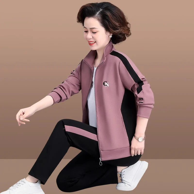 

Chic Sportswear Set for Middle-Aged Women Spring Faion Outerwear 2024 New Sle Tee-Piece Suit Casual Straight Leg Pants