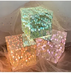 Romantic Tulip Mirror Night Light DIY Pink/Blue/Purple Tulip LED Atmosphere Light Acrylic Square Shape Light for Home Decor