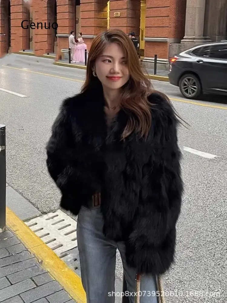 Women Faux Fox Fur Short Jacket Fluffy Warm Winter Outerwear Fashion Casual Coat