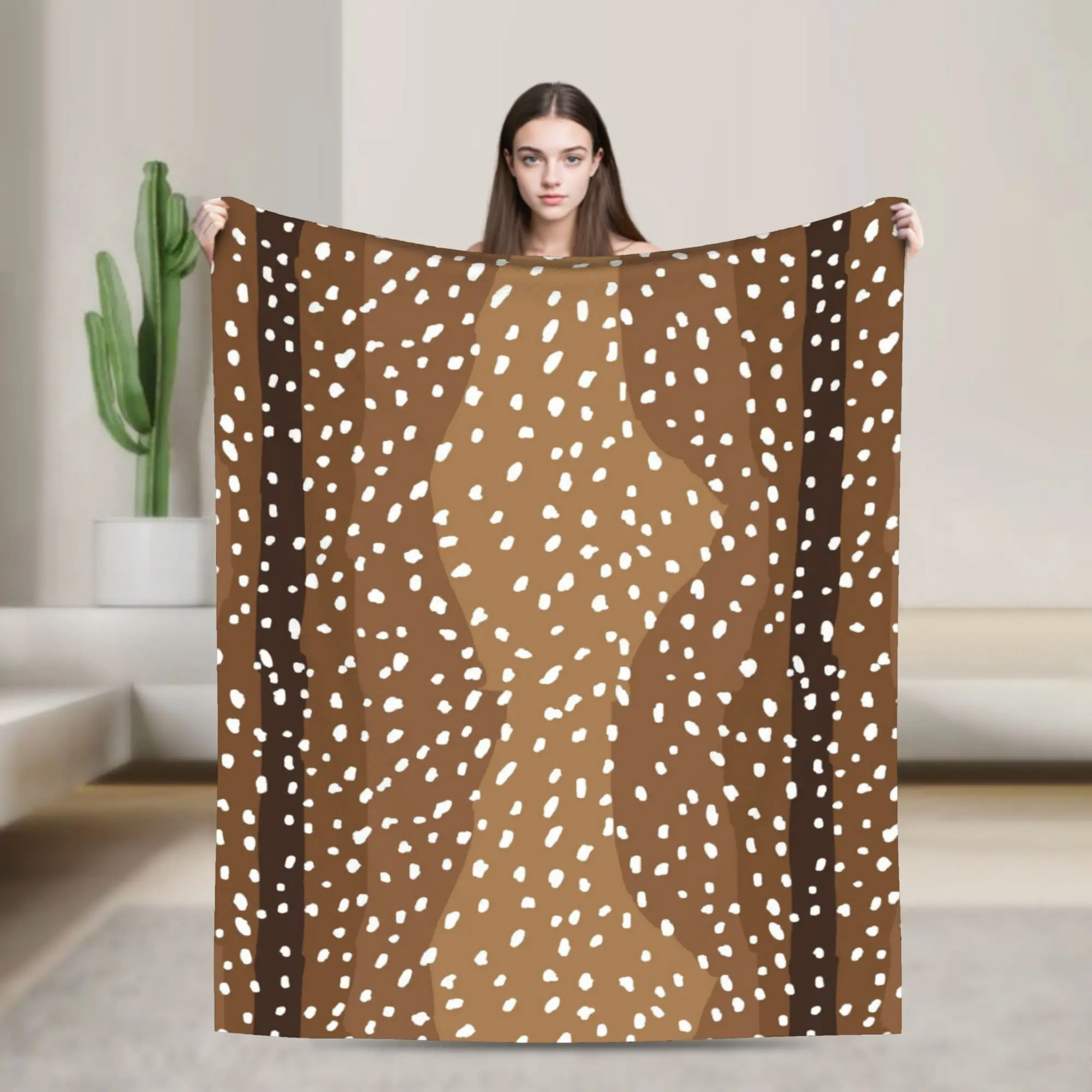 Novelty Design Brown Base Light Antelope Spot Blanket Soft Flannel  Cozy Throw Blankets Machine Washable