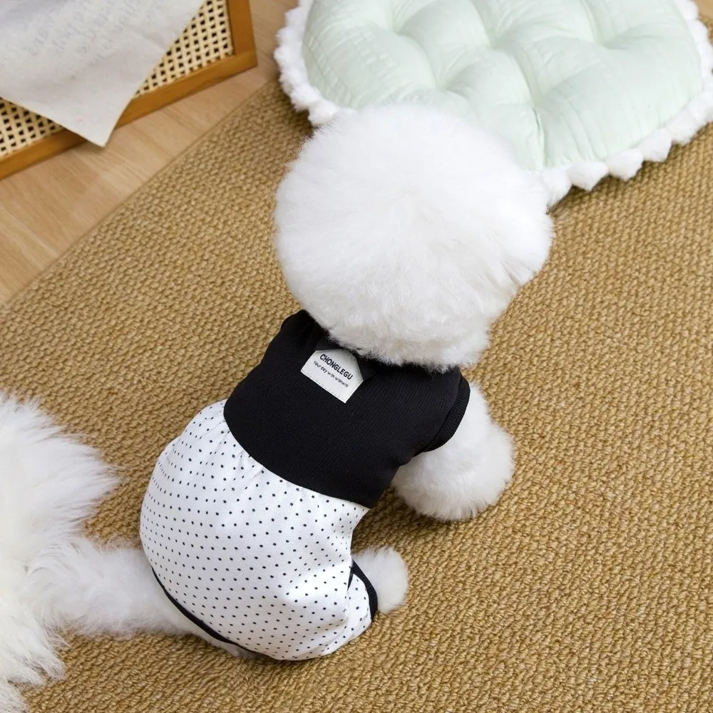 

Fashion Breathable Dog Jumpsuit Thin Comfortable Cute Four Legged Pet Clothing Polka Dot Pet Costumes Outdoor Adventure