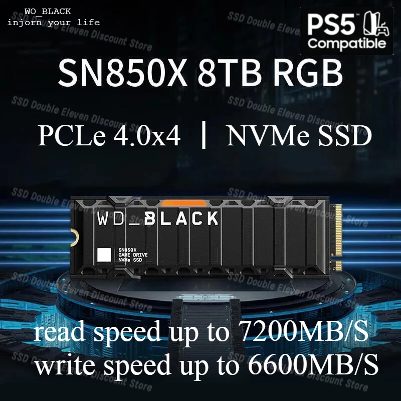 Notebook SSD Solid State Drive M.2 SN850X PCIe4.0 NVMe Gaming Gaming PC Expansion Drive AI Computer Accessories SN850X RGB 8TB