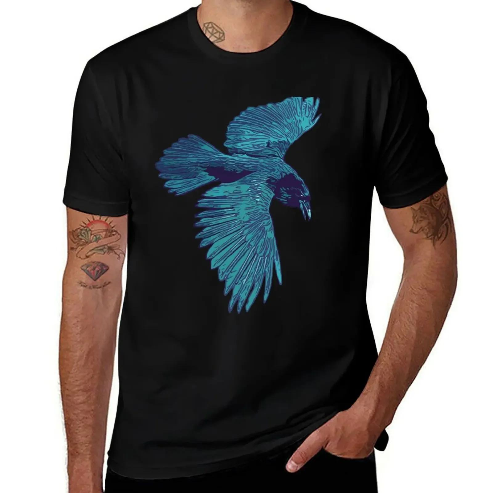 Soaring Raven T-Shirt plus sizes rapper graphic tees baggy shirts animal prinfor boys plain black t shirts men