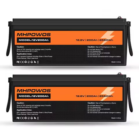 MHPOWOS 12V Lithium Battery 200AH Nominal Capacity 2560W LiFePO4 Battery With BMS Solar Portable Rechargeable Deep Cycle Battery