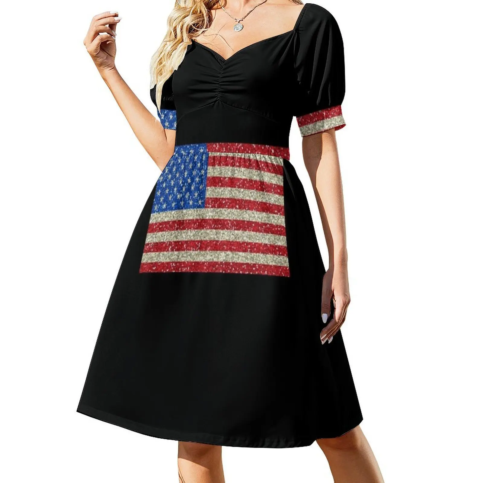 Bandeira americana bandeira eua patriot glitter estados unidos boêmio vestido sem mangas multi-impressão praia férias vestido de festa americano