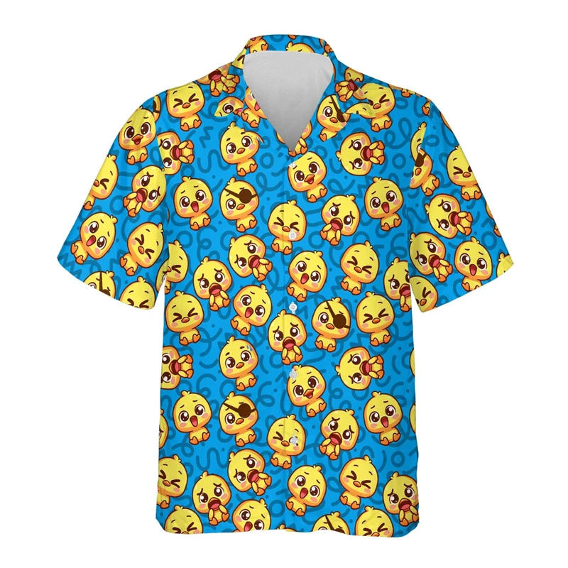 Cartoon Duck Shirts Hawaiian Shirts For Men Women Fashion Beach Blouses Mens Vocation Lapel Shirt Animal Camisas Unisex Clothing