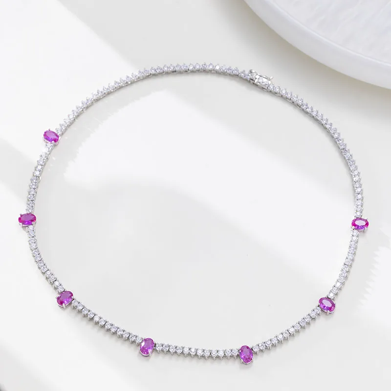 

Luxury Purple Zircon Necklace wedding party chain Necklaces For Women Party Fine Jewelry with Give gift box