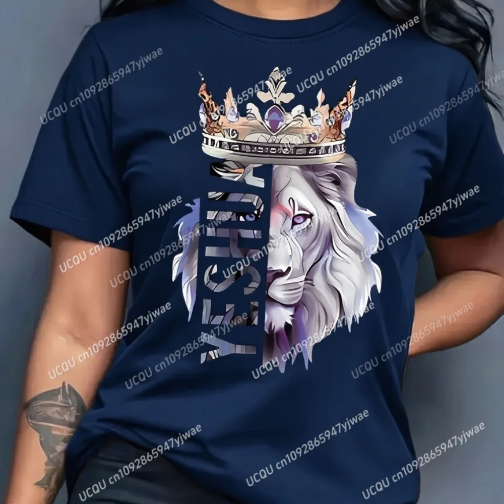 

Women American Lion Print O-Neck Short Sleeve T-Shirt Summer Women Casual Lightweight Sport Daily Tee Women Clothing