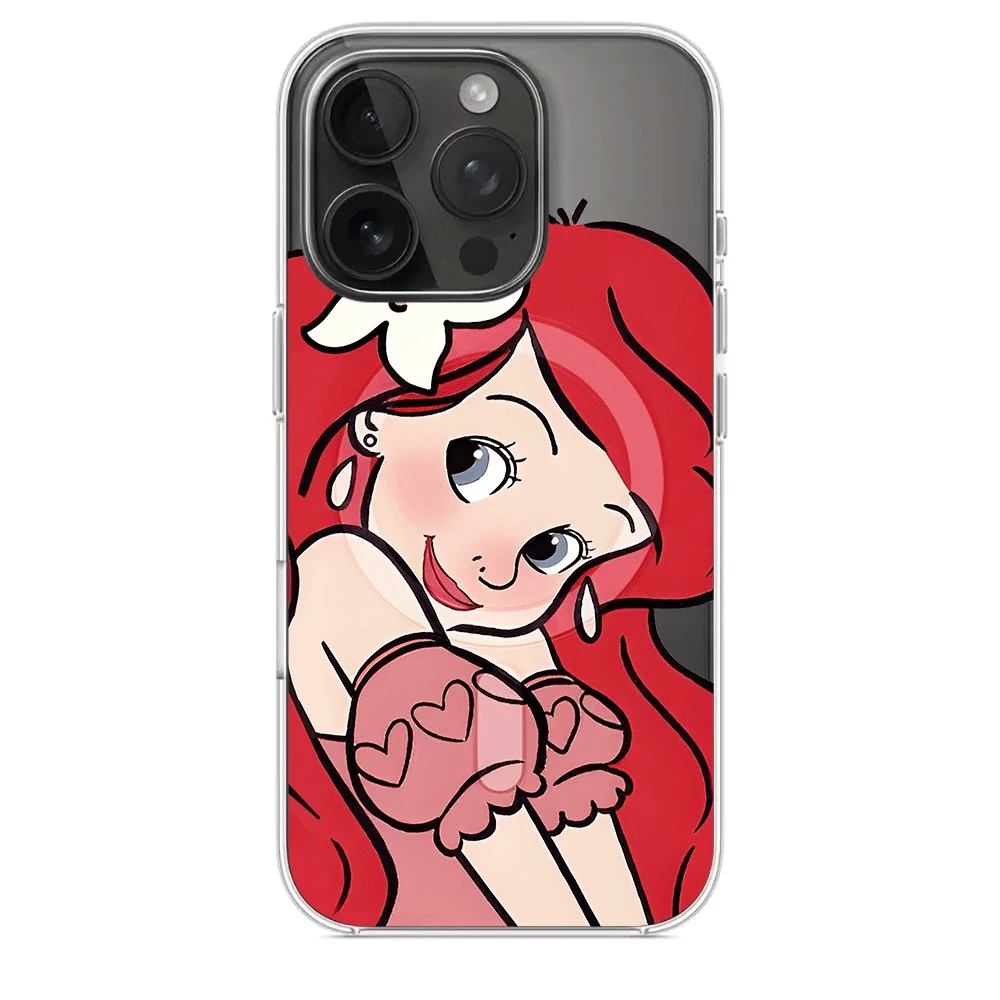 Funda de teléfono Disney La Sirenita Ariel para iPhone 17 16 15 14 13 12 Pro Max 16 15 14 Plus 17 Air, de acrílico, compatible con MagSafe