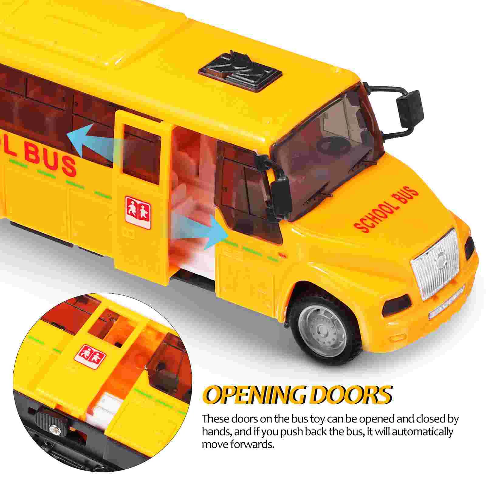 Sound and Light School Bus Friction Powered Car Toy For Kids Model Die Cast Pulling Back Toys Large Child