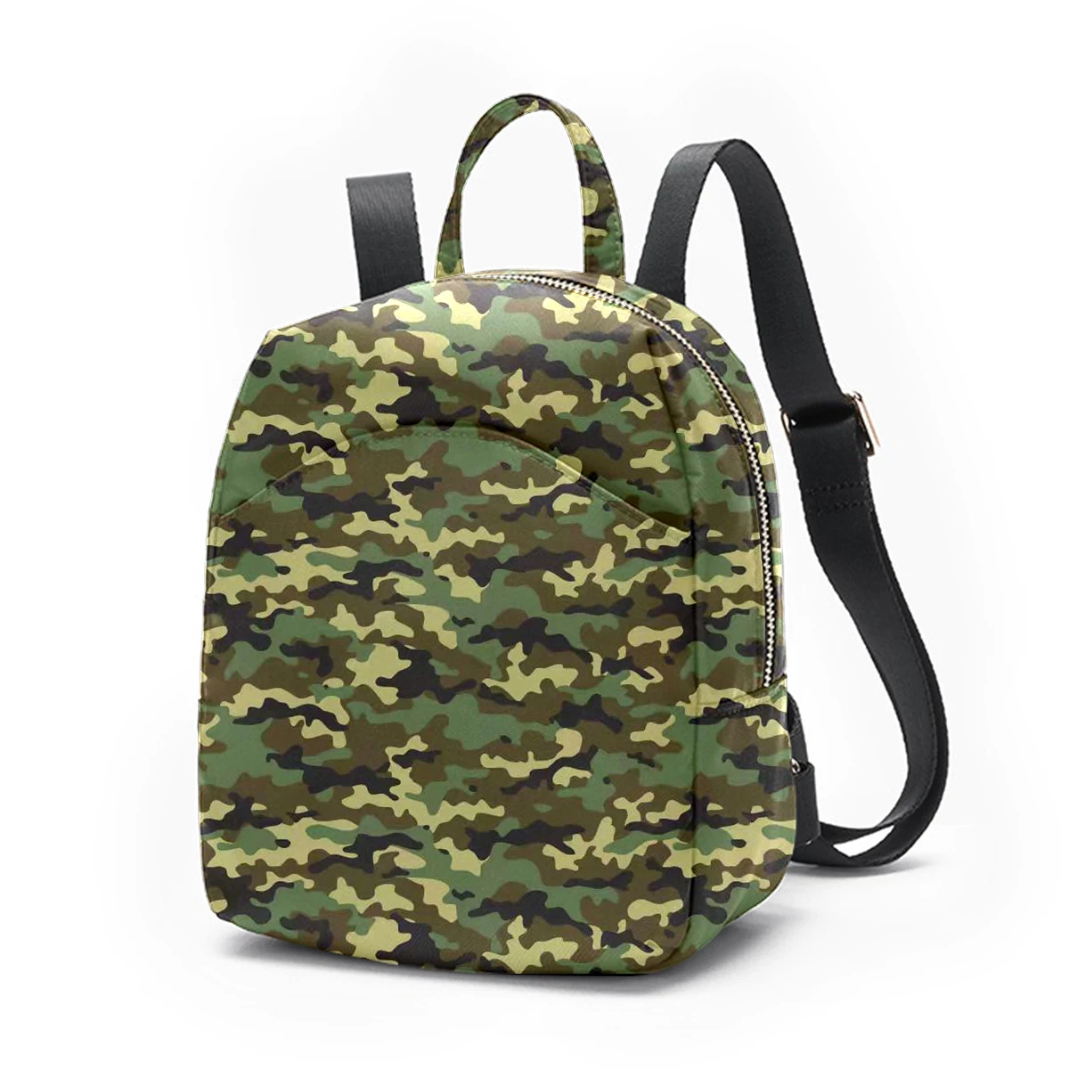 Petit sac à dos vert armée imprimé CamSolomon pour femmes, mini sac à dos ajustable et polyvalent en polyester pour hommes et femmes, parfait