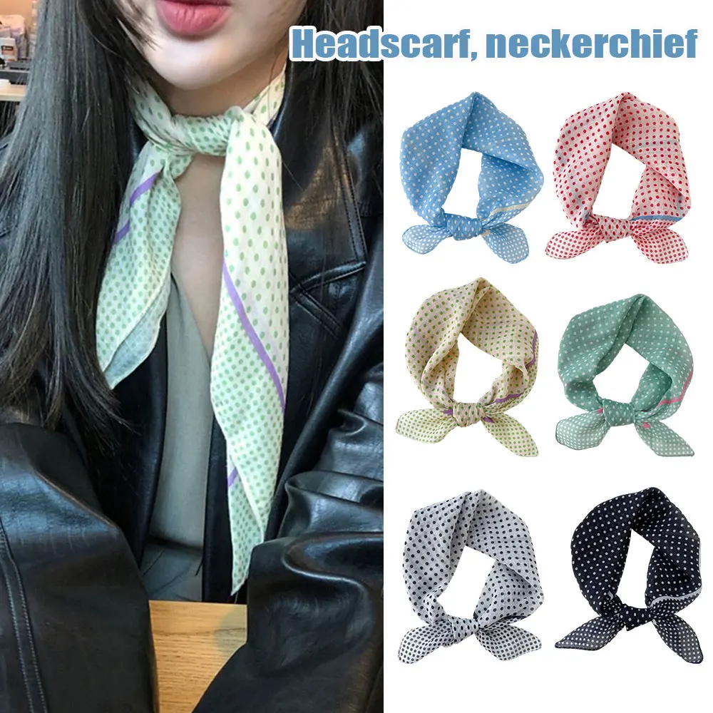 

Retro Cotton Linen Bandana Neckerchief Polka Dot Printed Square Scarf Outdoor Sunscreen Four Seasons Fashion Sweet Small Scarves