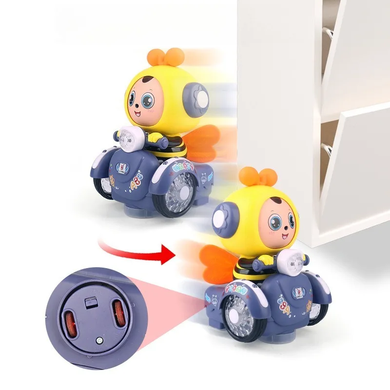 Children's face changing bee car cartoon toy, universal walking, colorful sound and light, baby's favorite toy gift