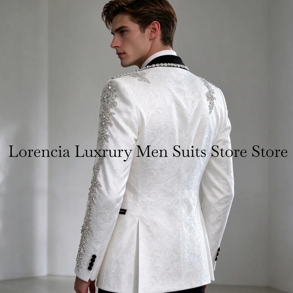 Luxury Gem Sequin Men Suit Customized Corset Jacquard For Prom Groom Male Wedding Party Glitter Blazer 3 Pieces Set Tuxedos Slim