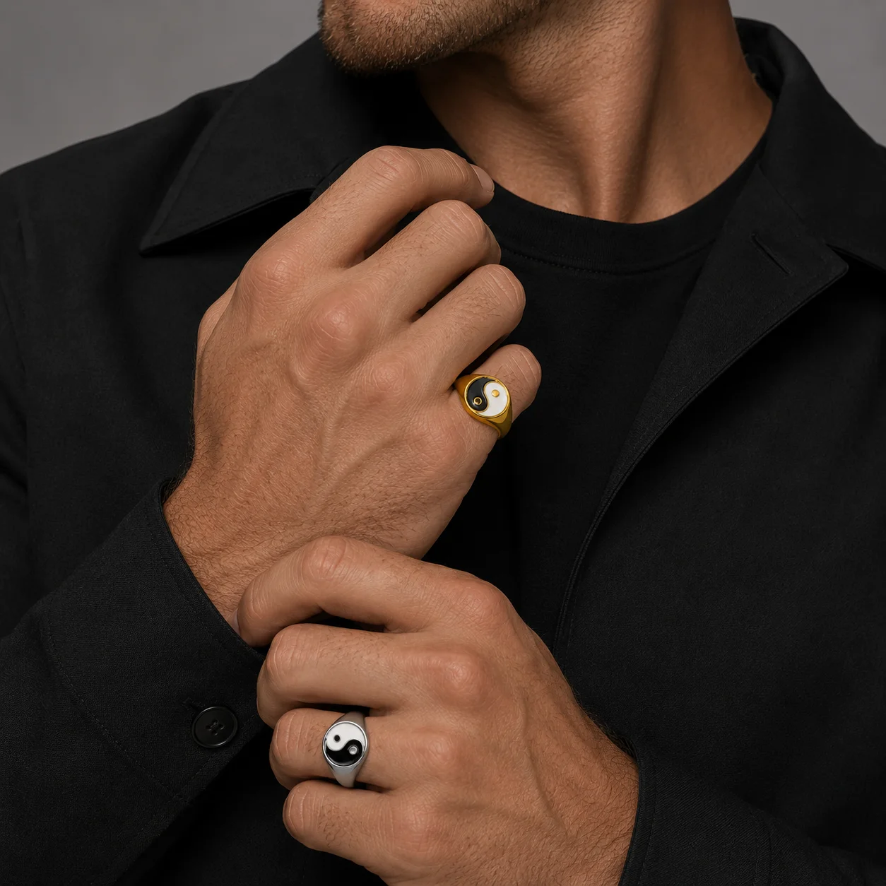 Yin-Yang Siegelring für Männer und Frauen aus Edelstahl mit Emaille, Balance Tai Chi Ringe in Gold und Silber, Punk-Paarringe als Schmuckgeschenk