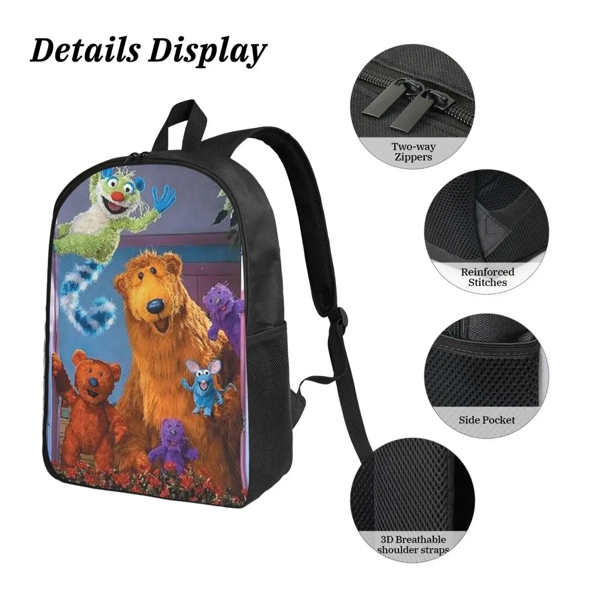 큰 파란색 집에 있는 곰 배낭 남아 여아 책가방 학교 가방 컴퓨터 숄더백 3ps 보온 도시락 가방 필통