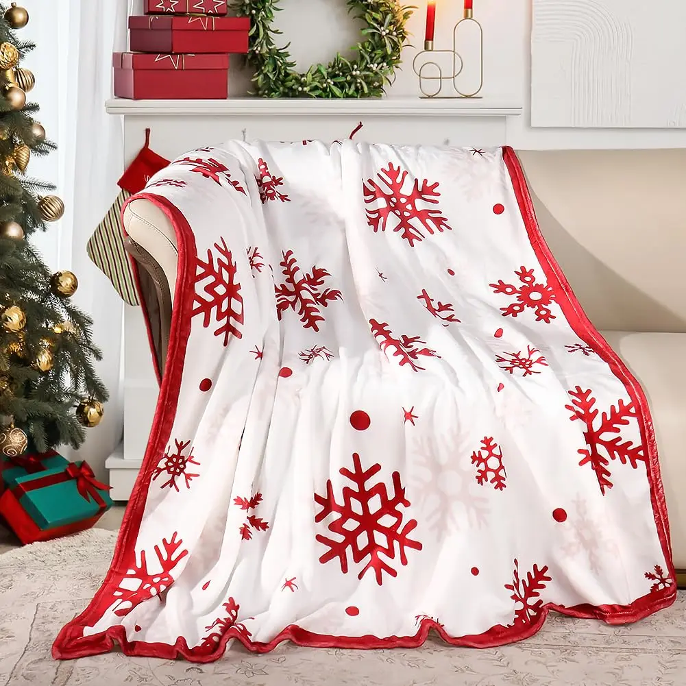Rote Schneeflocken-Decke, Weihnachts-Überwurfdecke, Winterurlaub, Bettdecke, superweiche Flanell-Fleece-Decke, gemütlicher, flauschiger Plüsch