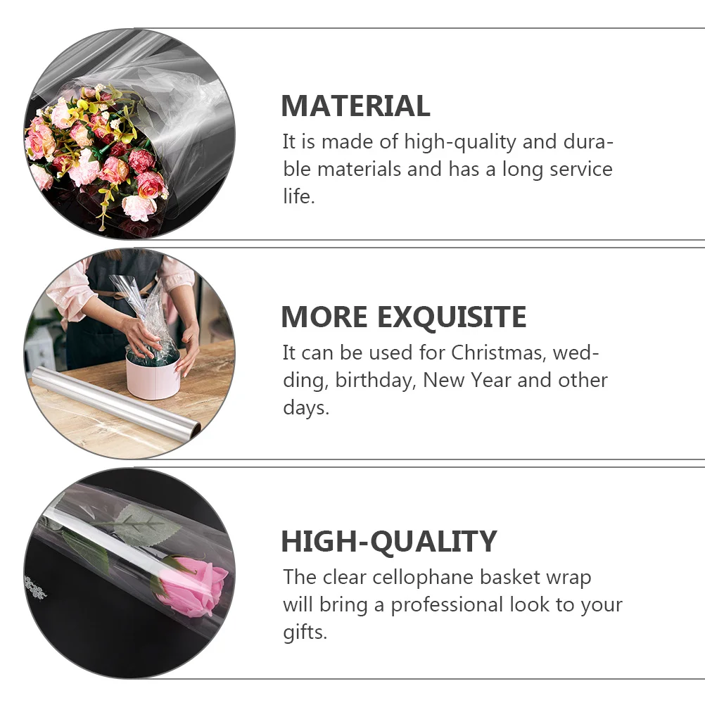 1 لفة شفافة واضحة السيلوفان التفاف الفيلم دائم هدية التفاف الفيلم للزهور الحرفية الزفاف عيد ميلاد واضح السيلوفان #6