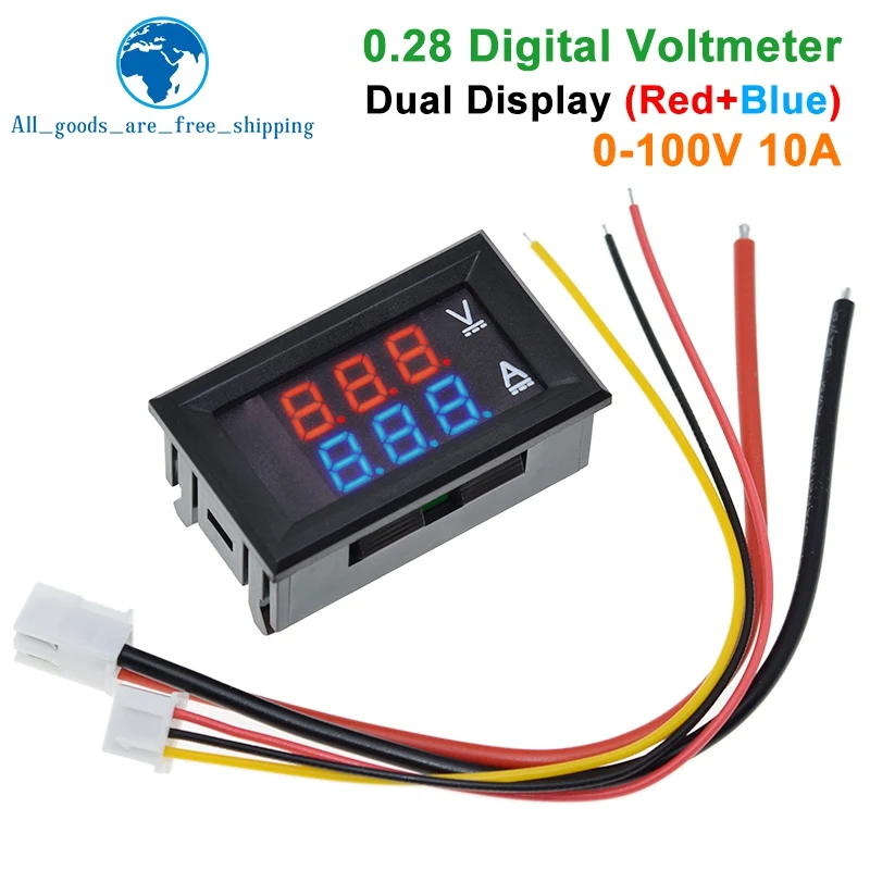 TZT DC 0-100V 10A Digital Voltmeter Ammeter Dual Display Voltage Detector Current Meter Panel Amp Volt Gauge 0.28