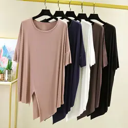 Modal Irregular Tshirts half sleeves Summer women's Loose T-shirt solid color Base bottoming Tee tops all match