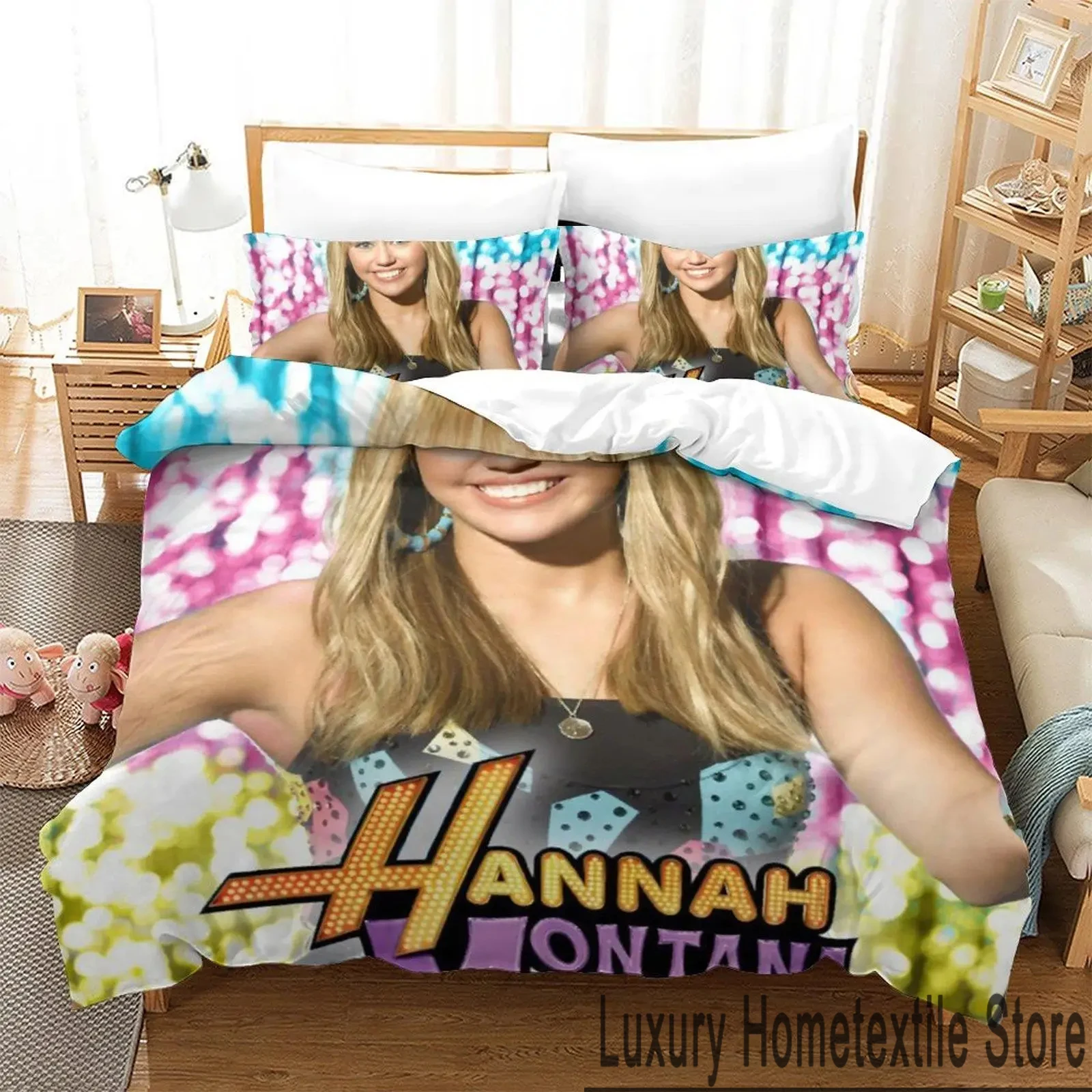 3D Print Hannah Montana Bedding Set Boys Girls Twin Queen King Size Duvet Cover Pillowcase Bed boys Adult Home Textileextile