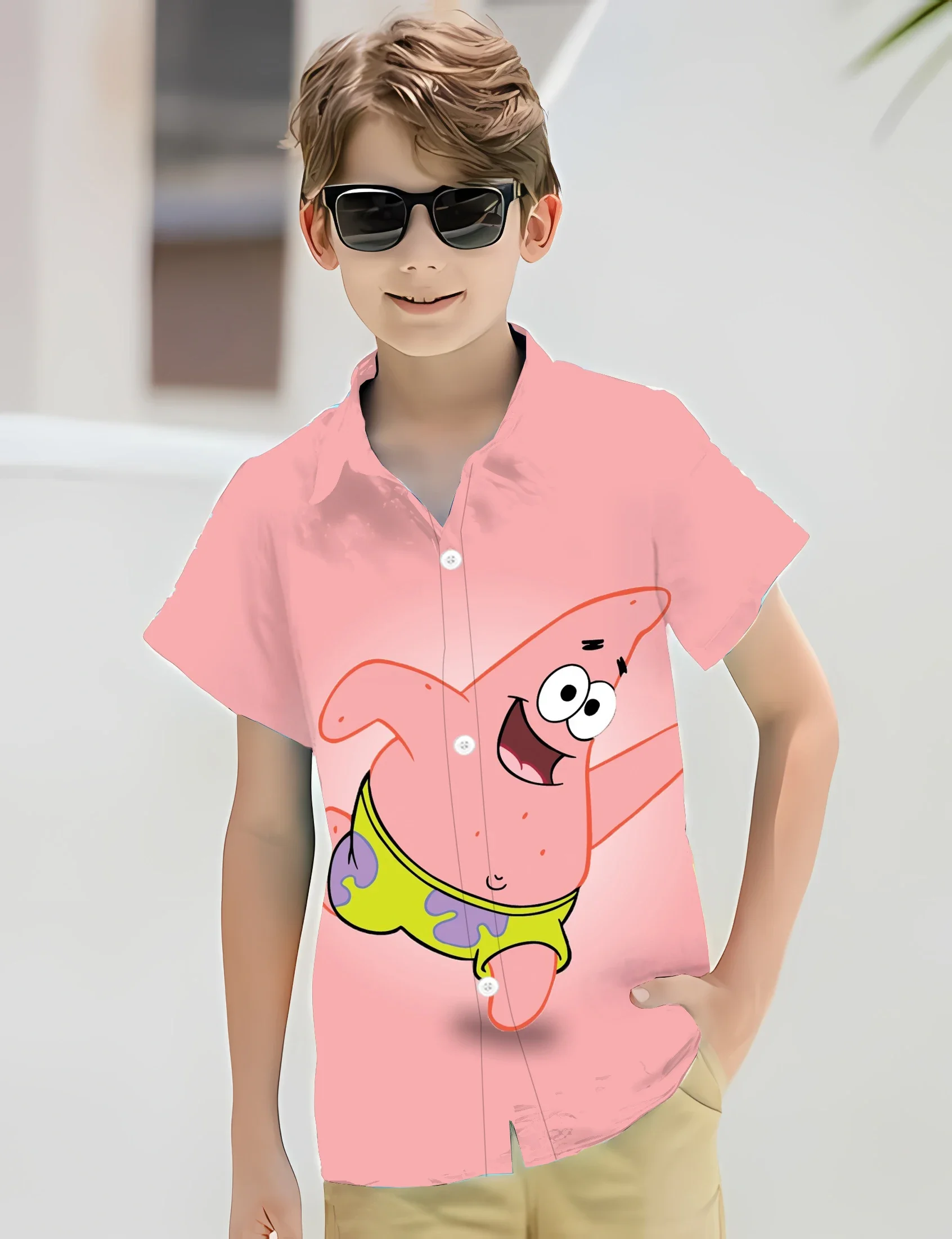 3D Funny Spongebob Squarepants Shirts For Children Casual Clothes Streetwear Blouses Cartoon Y2k Lapel Blouse Button Tops ﻿