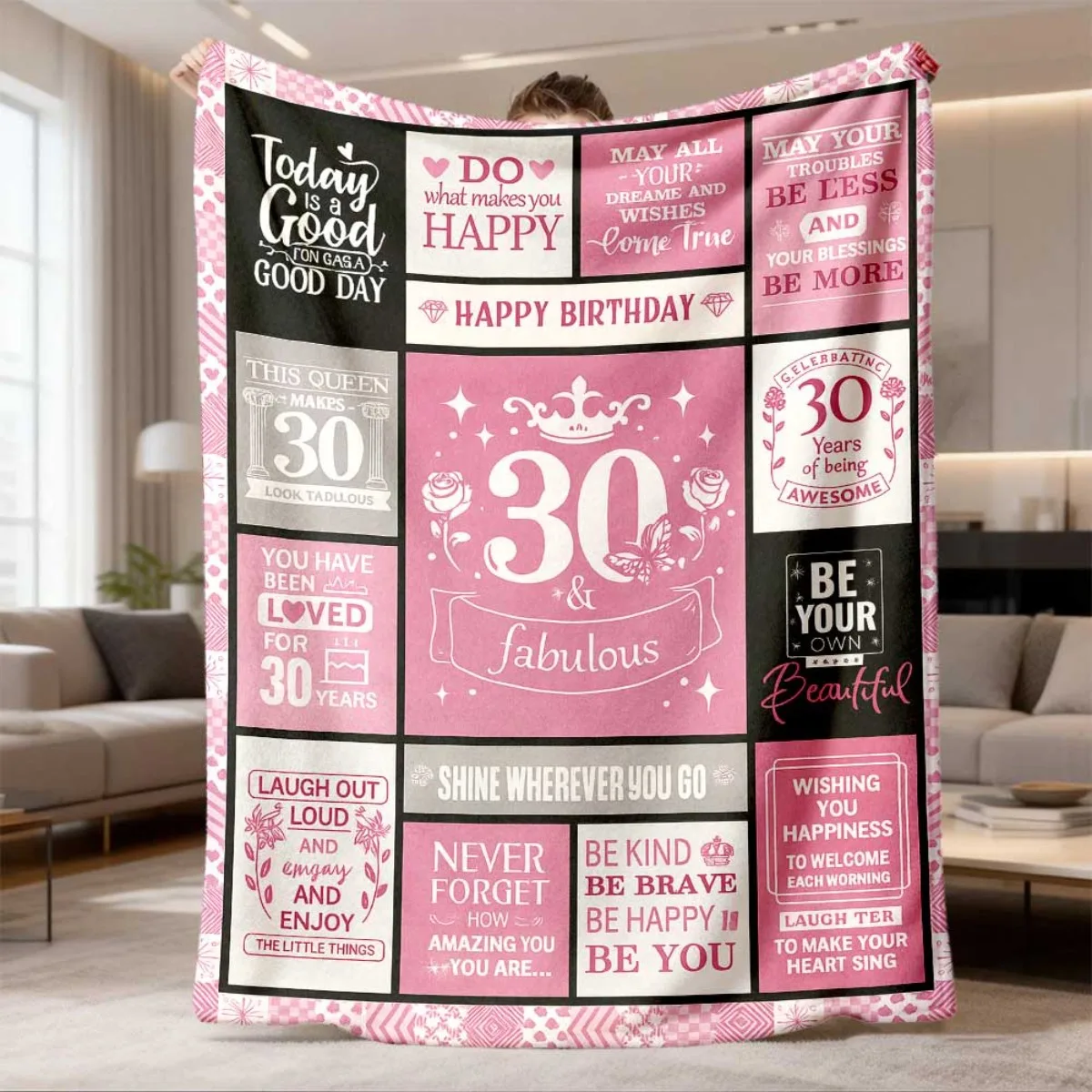 Cat Blanket Cute Illustration White Grey Black Cats On Sofa Floor Lamp Pattern Throw Blanket Pet Lover Home Decor