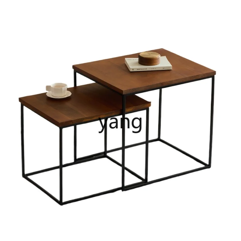 

LH solid wood multi-functional side table combination modern simple wrought iron industrial style coffee table