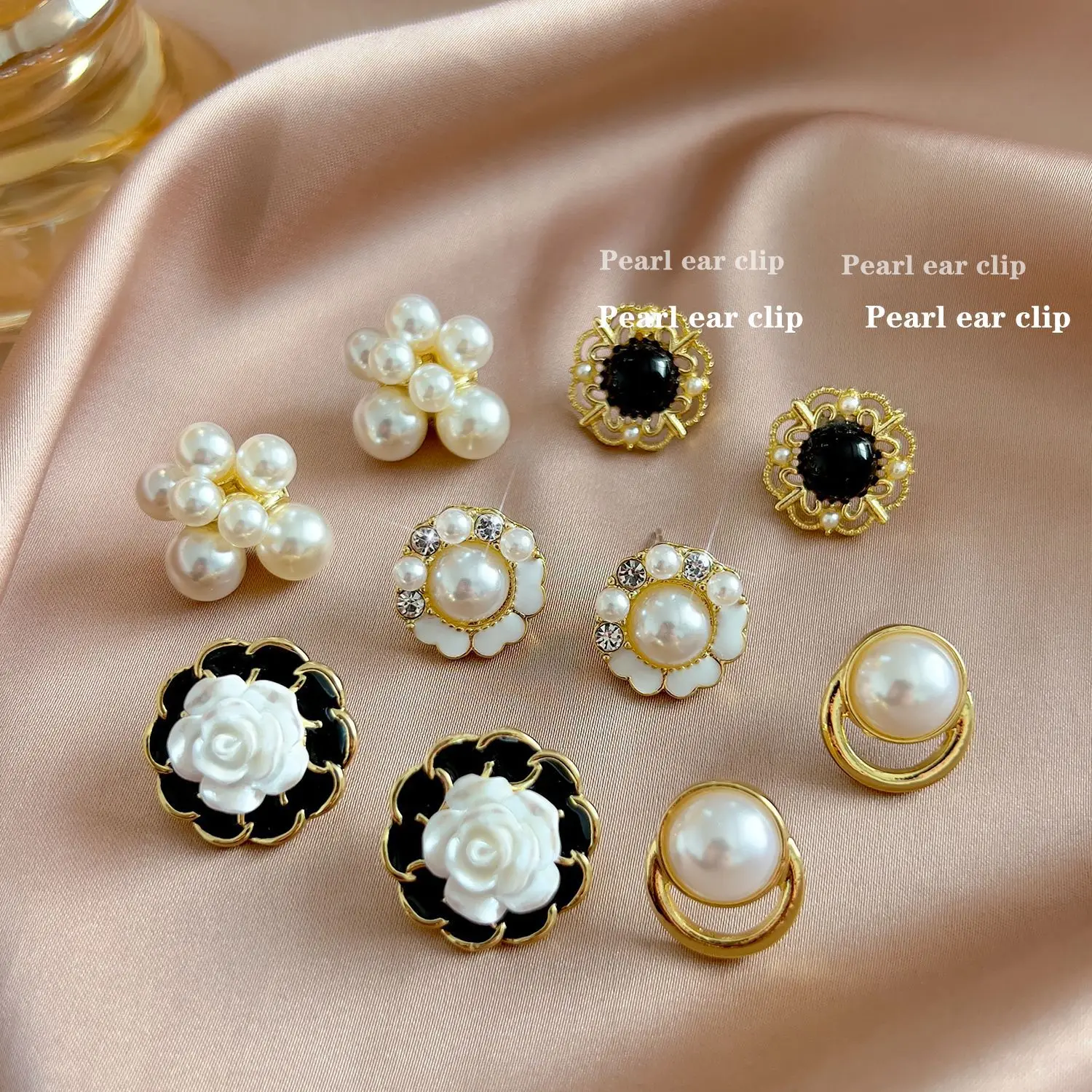 GRACE JUN New Arrival Gold Color Women\'s Clip on Earrings Without Pierced Cuff Earrings Fashion Enamel Pearl Ear Clip Jewelry