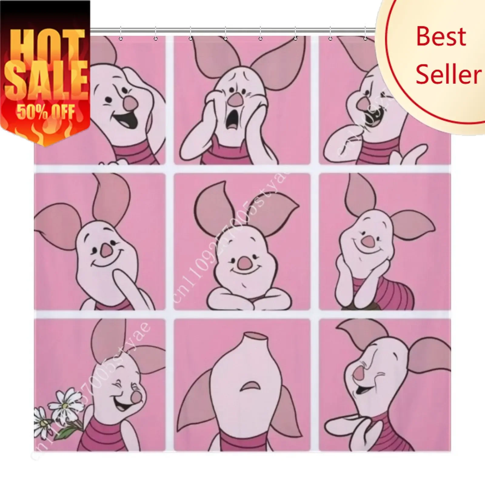 

Piglet Shower Curtain Disney Cartoon Movie Kids Cute Animal Bathroom Home Party Decoration Waterproof Custom Bath Curtain