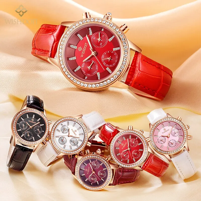 Wishdoit Nieuwe Vrouwen Horloge Top Luxe Merk Vrouwen Horloge Mode Casual Horloge Waterdicht Lederen Vrouwen Polshorloge