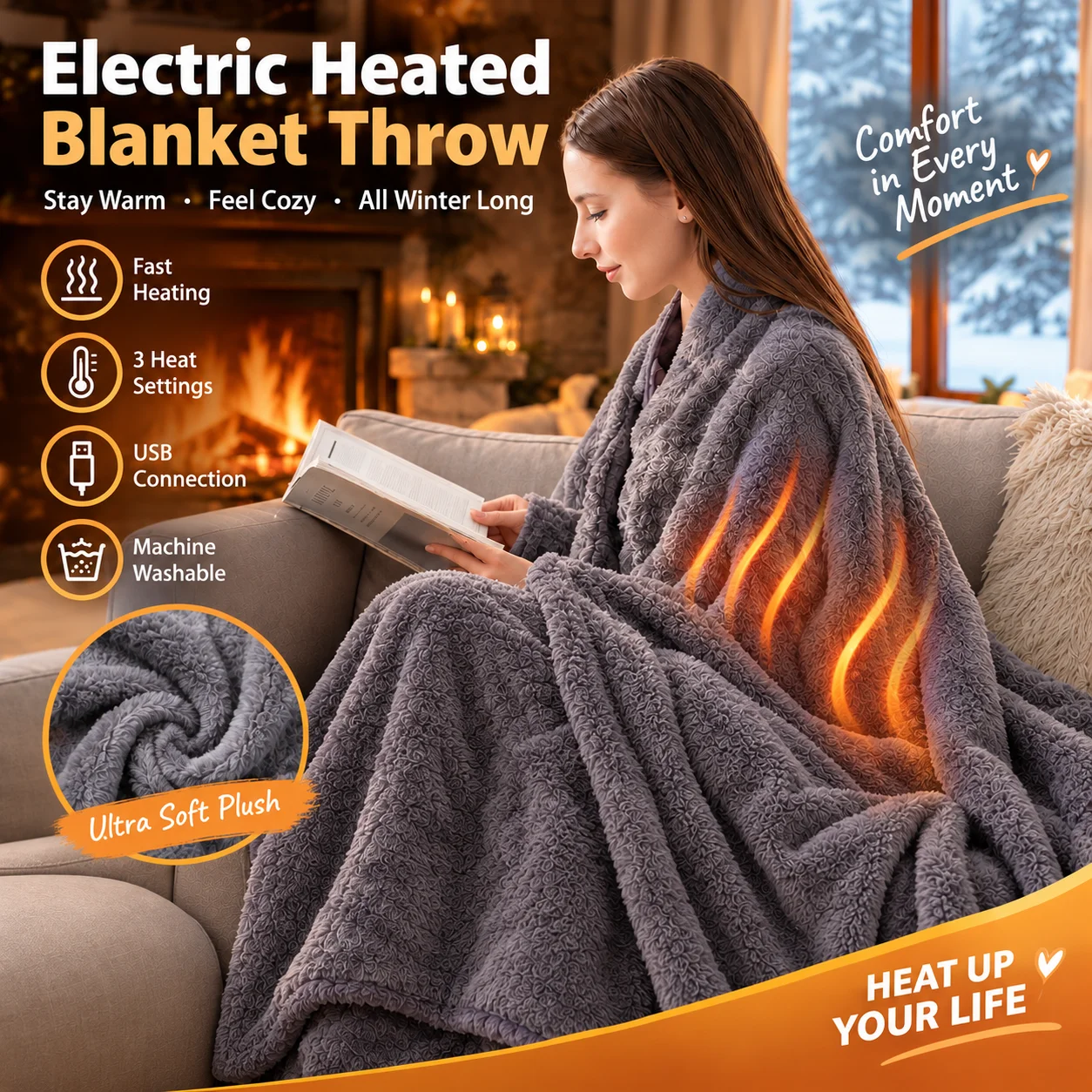 Winter electric blanket outer shawl multifunctional heating shawl 3-speed temperature control USB anti cold warm blanket
