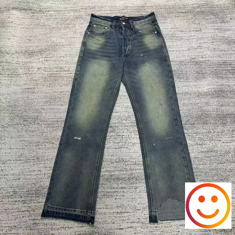 

ERD Vintage Wash Cut Damaged Straight Denim Jeans Men Women High Street Pants Cowboy Trousers