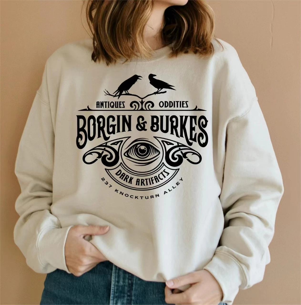 2024 New Voguish Retro Female Sweatshirt Borgin and Burkes Sligan Women Sweater Retro Frightened Raven Demon Eye Print Girl Tops