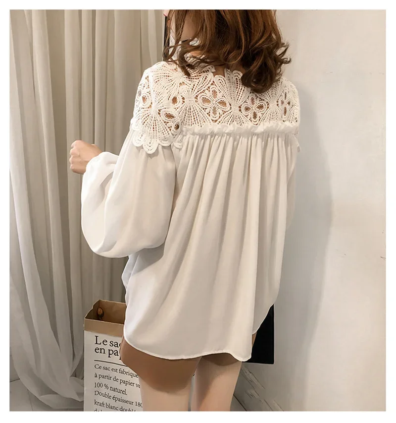 Lace Mesh Women Shirt Embroidery Patchwork Blouses 2025 Spring Long Sleeve Tops Casual Loose BlousesFemale Blusas Pullover