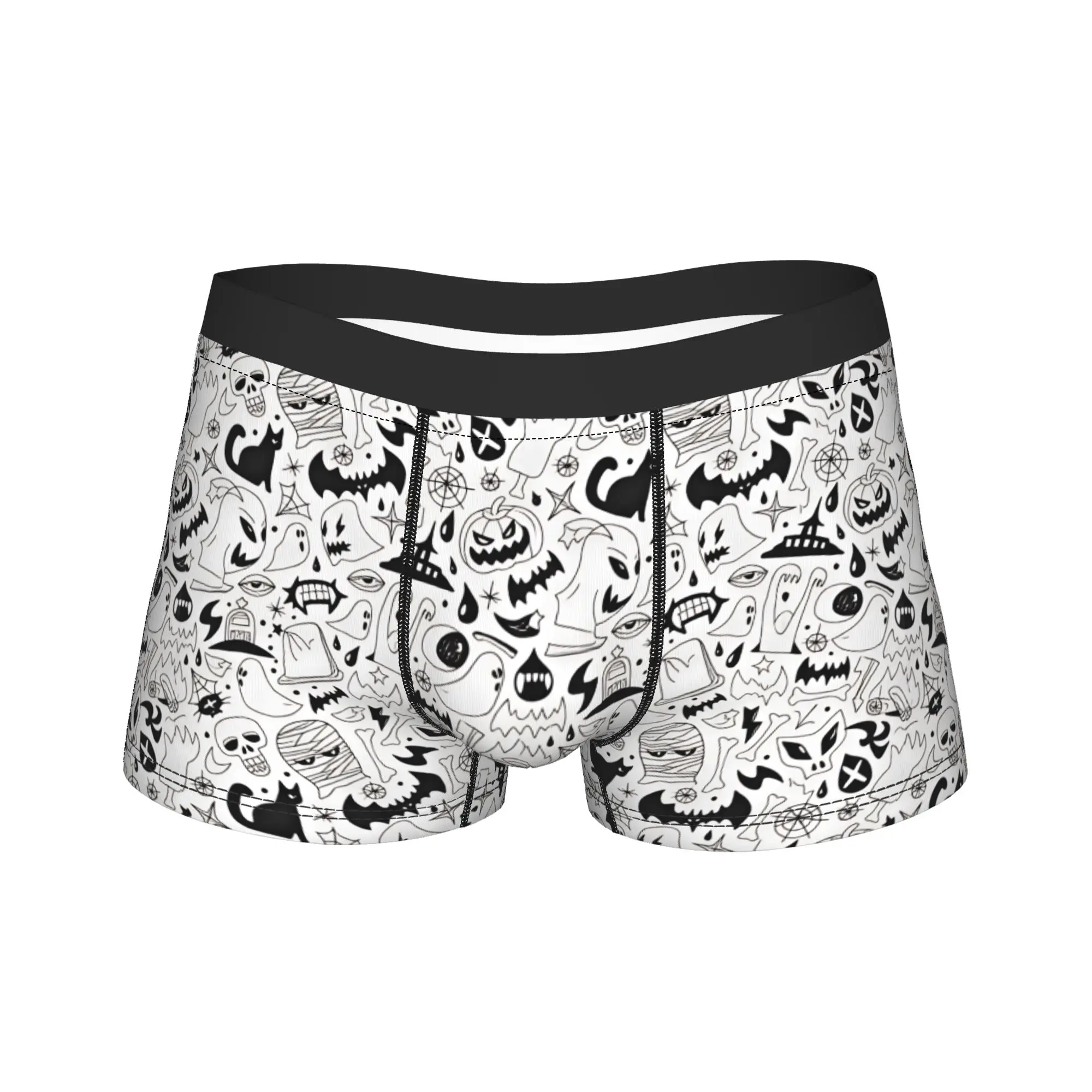 Halloween Doodle Ghost Skull Trunk  3D Pouch Underwear Quality Custom Boxer Brief Breathable Men's Underpants Plus Size 2XL