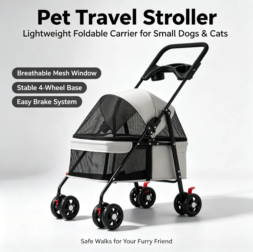 ZHAYA   Lightweight Foldable Pet Stroller Outdoor Travel Hand Cart for Small Dogs Cats Teddy Walking Trip