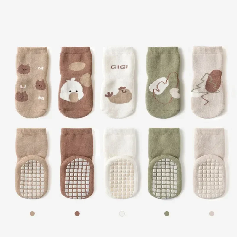 5 Paar Babysocken für Kleinkinder, rutschfest, für Kinder, Cartoon-Bodensocken, Innenboden, warmer Schlauch, Zubehör, 0–5 Jahre, Weihnachtsgeschenk – Detail 2