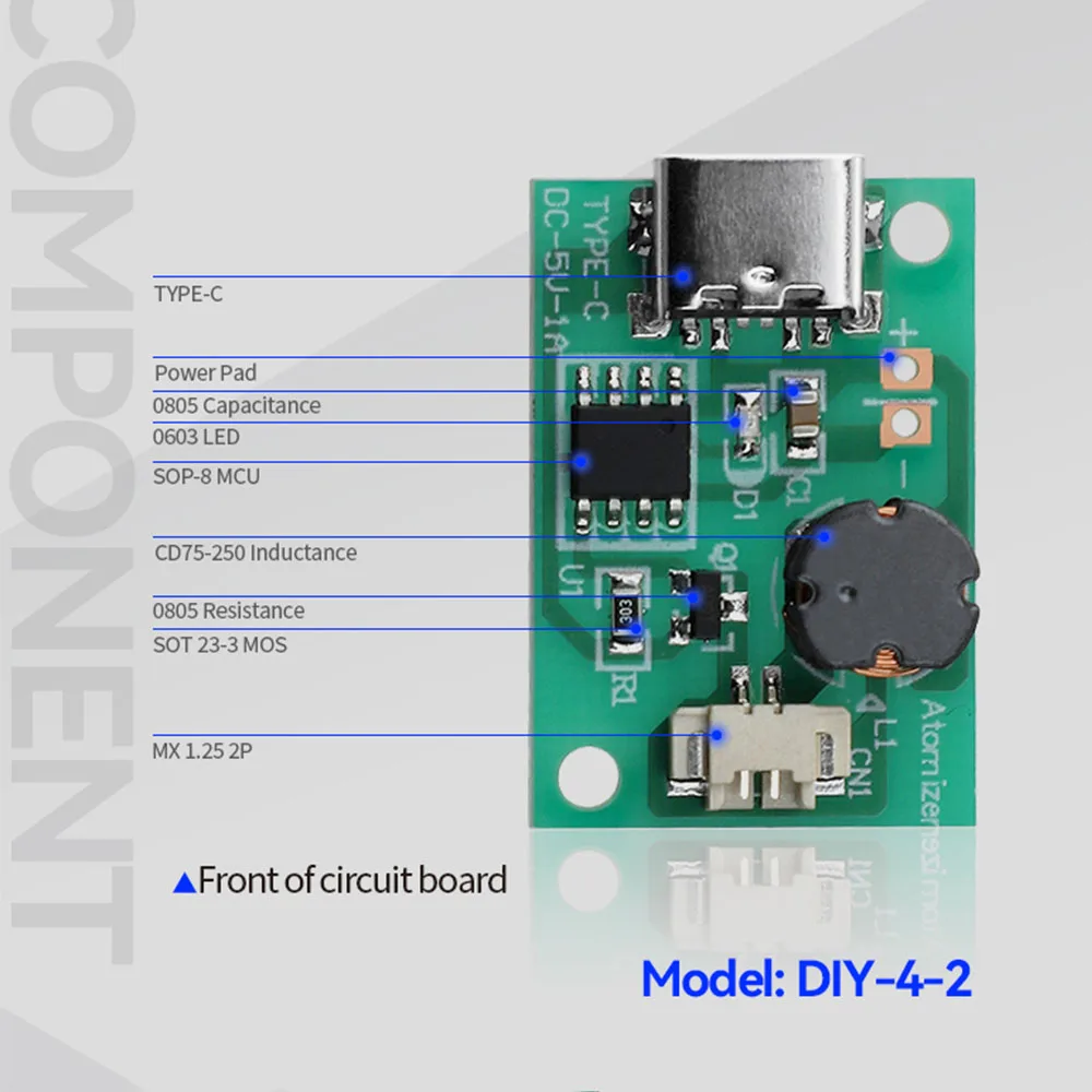 DC 5V 1.5-2W Single Spray Humidifier Atomization Module Ultrasonic Nebulizer Driver Module Diy Kit Type-C With Atomizer Sheet