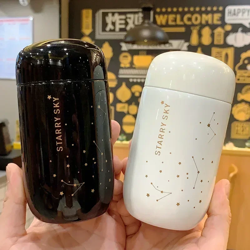 200ml Mini Starry Sky Thermos Stainless Insulated Pocket Water Bottle Leakproof Portable Coffee Cup for Men Women Couple