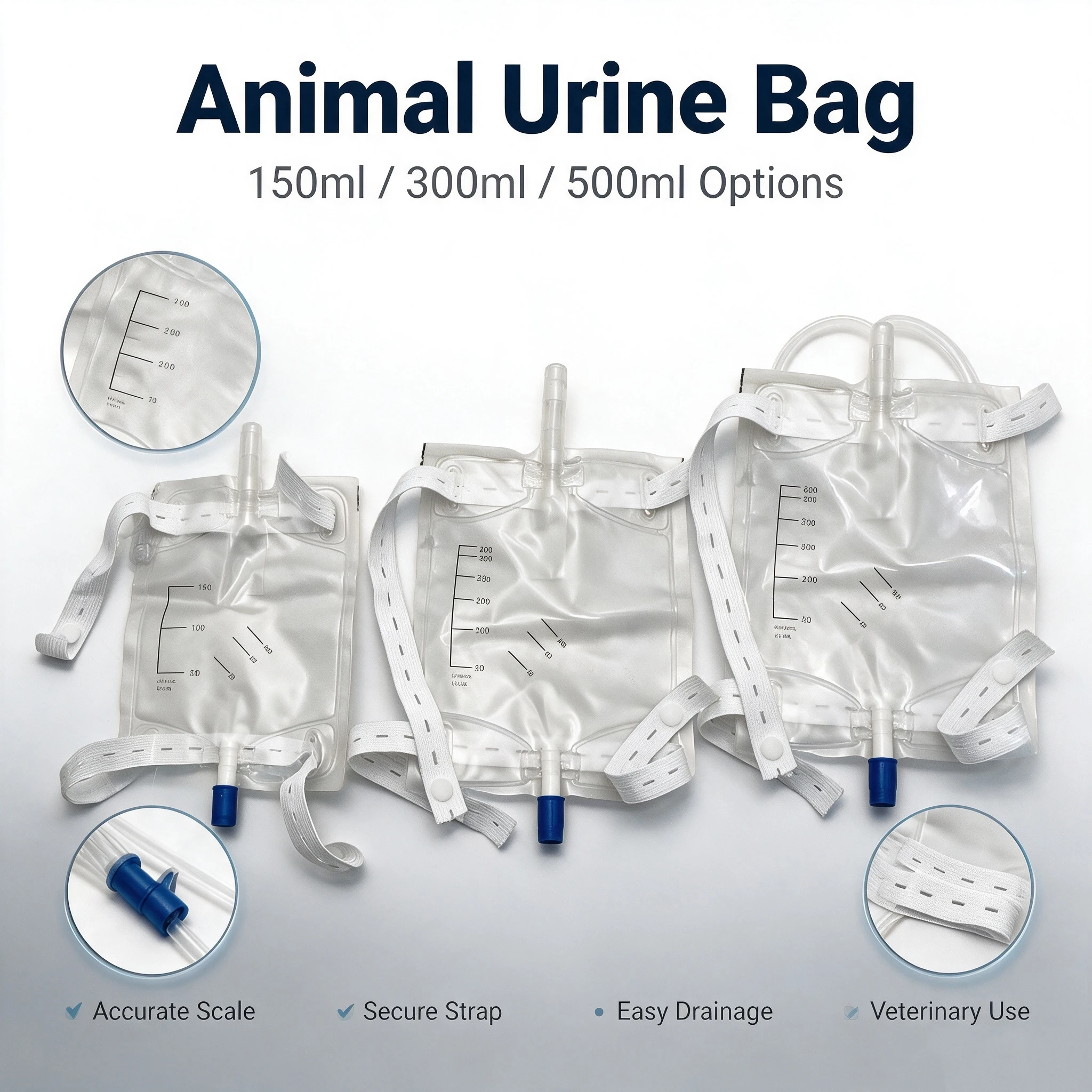 1PCS Pet Urine Collection Bag 150/300/500ml Disposable Luer Connector with Fix Strap Extension Tube Vet Dog Cat Urine Storage Ba