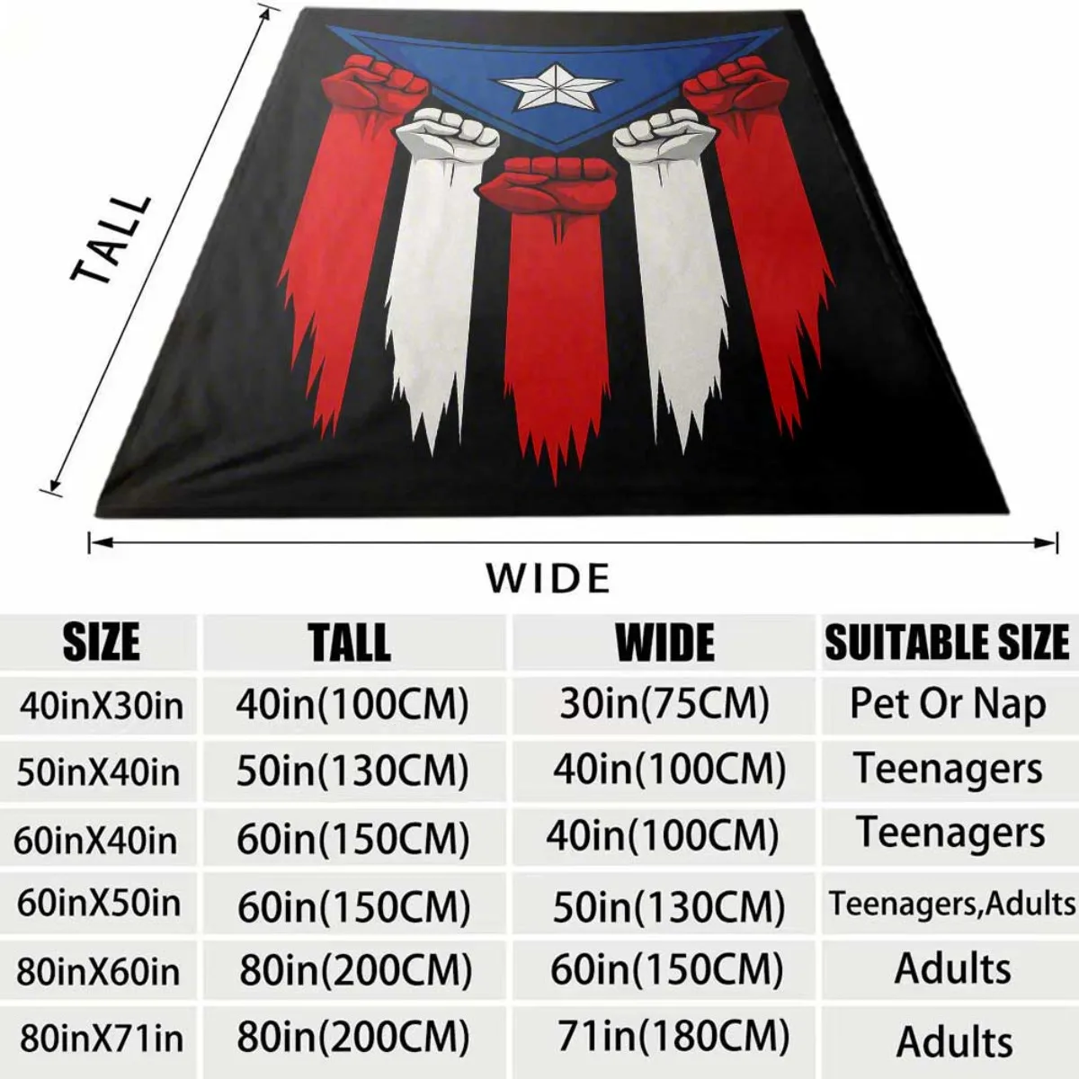 Puerto Rico Flag Fist Flannel Blanket Soft Cozy Throw Blanket Raised Fist Boricua Print Bed Sofa Cover Home Decor Patriotic Gift