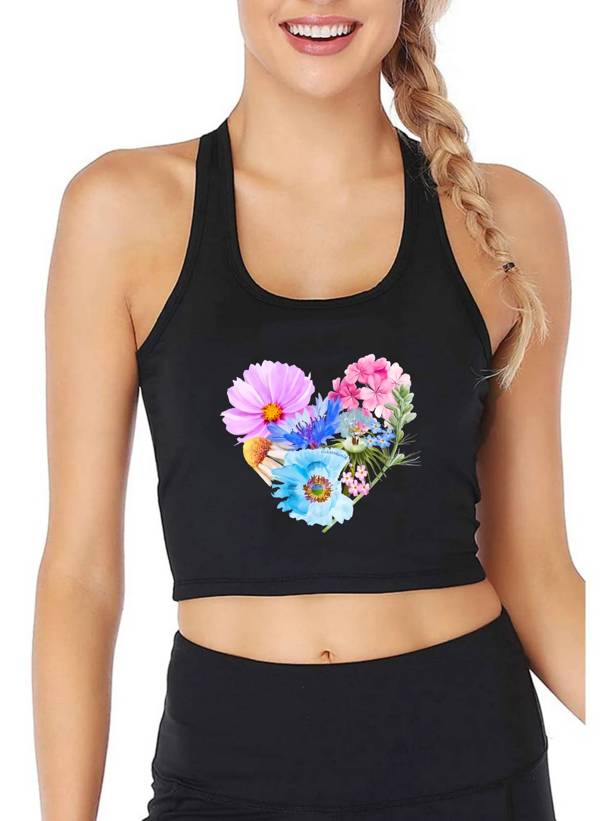 Flower Heart Graphic Design Sexy Slim Crop Top Women's Customizable Cotton Breathable Tank Tops Street Fashion Camisole