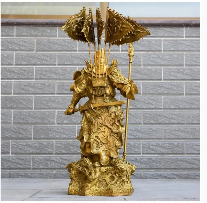 60CM large HOME shop Hall Bring wealth Recruit money GOOD LUCK  God of fortune Mammon 9 Dragons guan gong FENG SHUI Brass statue