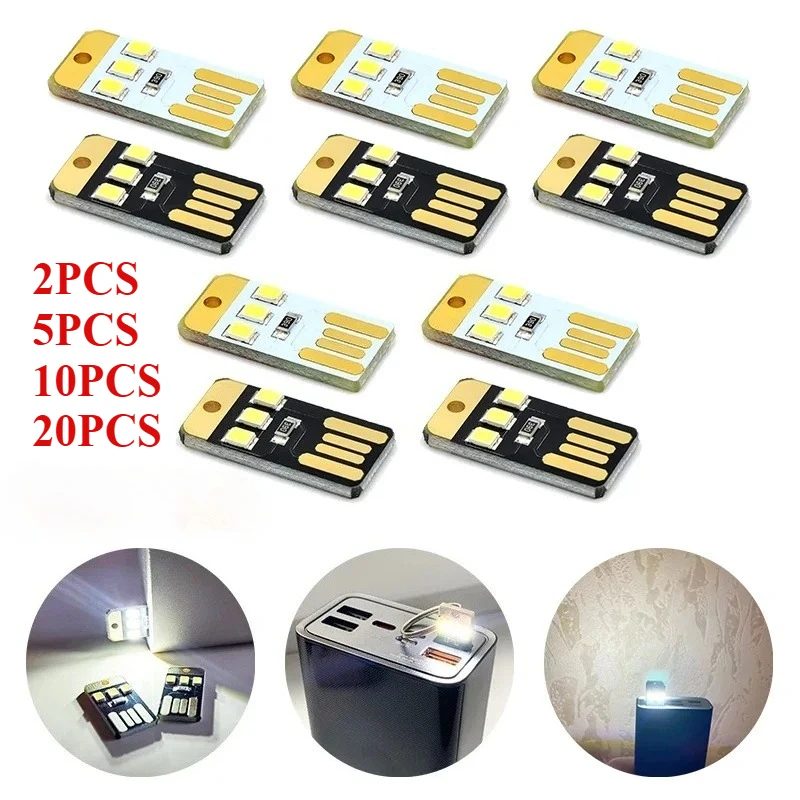 2-20PCS Mini Pocket Card USB LED Book Lamp White Light USB Power Night Lights LED Lamp for Laptop Computer Mobile Power Charging